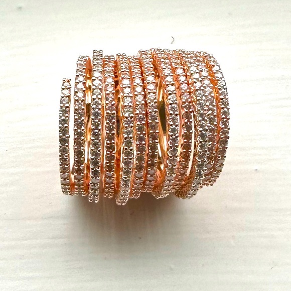 Genuine Silver Rose Gold Plated Four Rings With CZ Connected By Hinges Size 6 - Picture 7 of 7